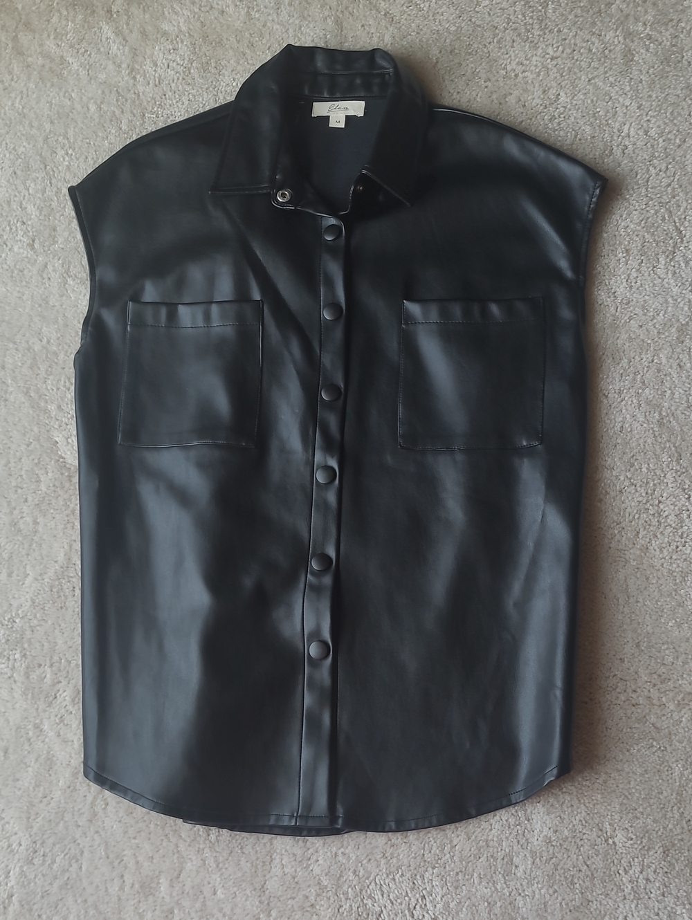 Elan Black Sleeveless Faux Leather Vest